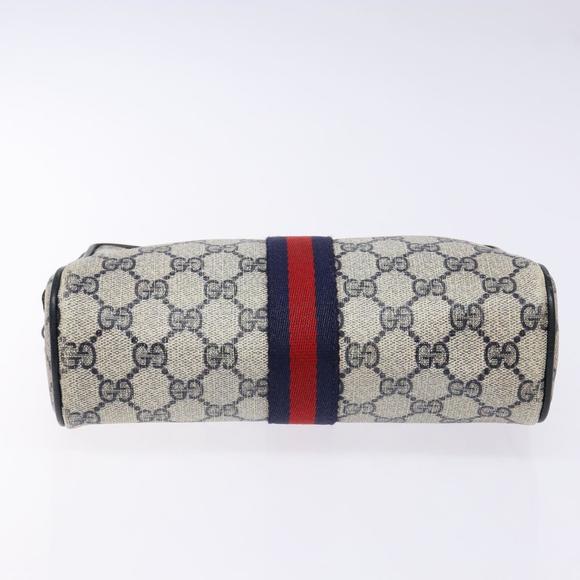 GUCCI GG Supreme Sherry Line Clutch Bag PVC Navy Gold 75 01 012 Auth gh543